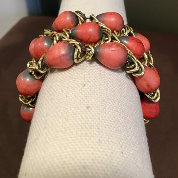 Bracelet Vintage Retro Gold Chain Orange Tear Drop - Picture 8 of 10
